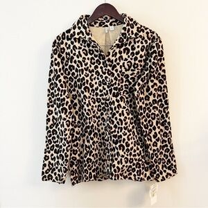 NWT NORDSTROM FAMILY FLANNEL PATCHWORK PAJAMA TOP IN TAN LEOPARD PRINT SZ M